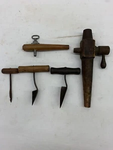 Antique Lot Collection 3 Bung Hole Hand Reamers, Wood Barrel/Bung Tap & Key Tap - Picture 1 of 12