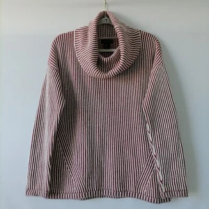 Rachel Zoe Women's Burgundy-White Striped Cowl Neck Drop Shoulder Sweater Size L - Picture 1 of 9