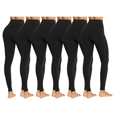 6 Pcs Pack Women Winter Fleece Leggings Full Length NWT One Size Black Color - Image 1 of 4