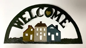 Distressed Indoor/Outdoor Handmade Painted Metal Porch Welcome Sign with Hook - Picture 1 of 6