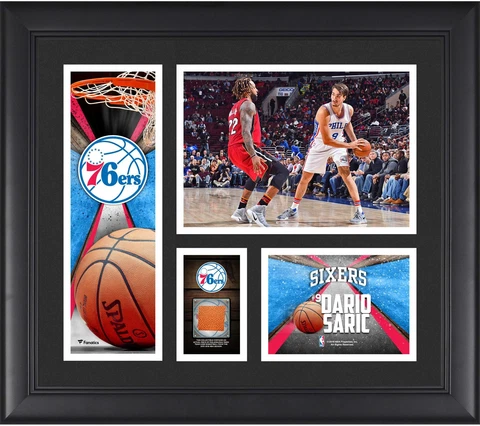 Dario Saric Philadelphia 76ers Framed 15x17 Collage & Piece of Team-Used Ball Cover