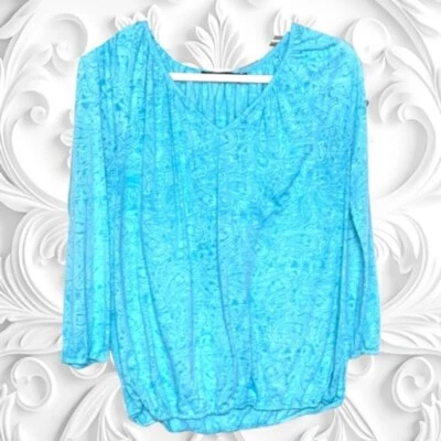ALLEGRA K Size Medium Light Blue Paisley Jersey Knit Long Sleeve Casual Top - Image 1 of 4