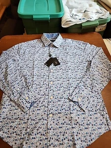 Quieti Hombre MEDIANO L/S Azul Floral 100% Algodón Fino Abotonado Nuevo con Etiquetas. GB24 - Imagen 1 de 11