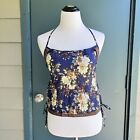 Womens Summer Halter  Camisole Top Size S/M Blue Floral Cotton Cropped Western