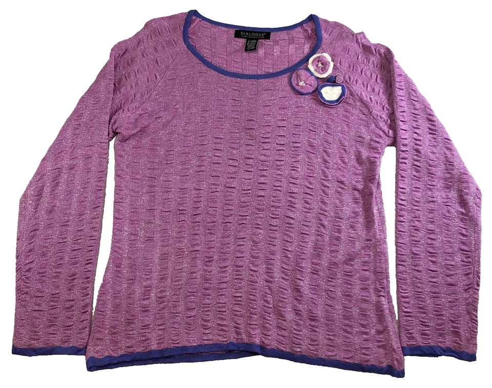 Suéter Dialogue Mujer Talla XL Púrpura Metálico Motas Tejido Flores Cuentas Nuevo con Etiquetas Foto 1 de 4