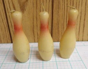 Three 1970's Vintage Bowling Ball Pins Candles Cake Decoration Cake Topper Party - Picture 1 of 3