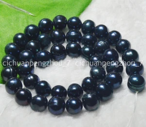 Natural 9-10mm Peacock Black Tahitian Cultured Pearl Loose Beads 15" Strand - Picture 1 of 6