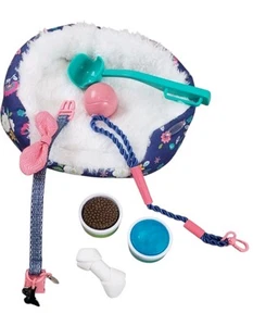 American Girl Doll 2020 Dog Care Essentials Set, Blue Floral Pet Bed, Collar - Picture 1 of 9