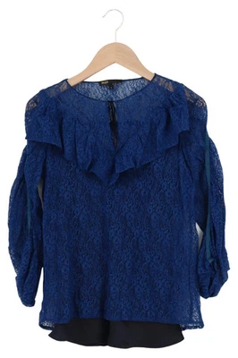 Chemisier femme MAJE taille 38/M bleu dentelle volants élégant moderne - Photo 1/3