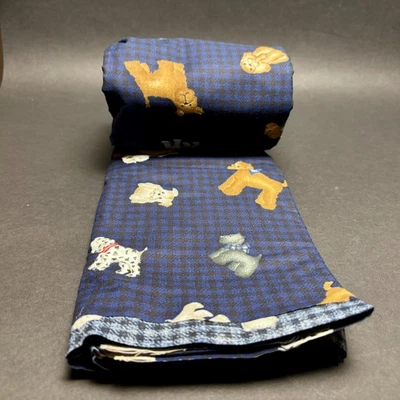 Daisy Kingdom "Tossed Pooches On Check" Blue Black Cotton Fabric Dogs 3.5 yds - Image 1 of 4