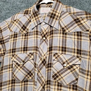 Camisa De Colección H Bar C Para Hombres 15 1/2 Marrón A Cuadros Perla Occidental Prendas de Rancho a Presión EE. UU. - Imagen 1 de 9