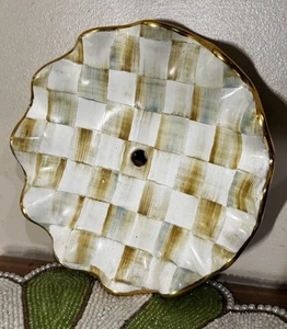 Mackenzie Childs Parchment Check Ceramic 7” Plate Fluted With Hole - Picture 1 of 3