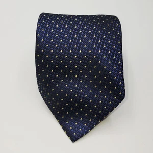 Gianni Orvietto Men's Silk Tie Navy Blue Gold Diamond Dot Pattern Classic - Picture 1 of 3