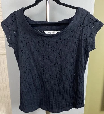 Ravel 女式黑色帽袖柔软圆领上衣 L 码全新无标签 — 第 1/4 张图片