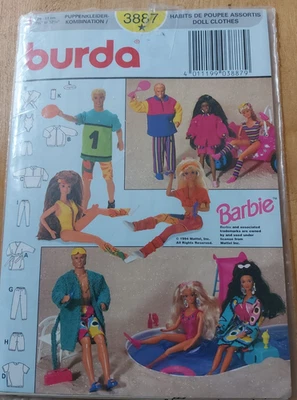 PATRONS GARDE ROBE POUPEES BARBIE BURDA N°3887 + cadeau - Photo 1/2