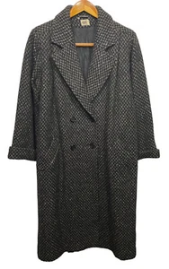 Abrigo Vintage Años 80 Talla 14 Largo Negro Gris Tweed Lana CPI Central Park Chaqueta XL - Imagen 1 de 9