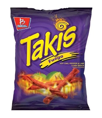 BARCEL 6 EA Large Takis Fuego Rolled Corn Tortilla Chips Chilli Pepper & Lime 9.9 oz