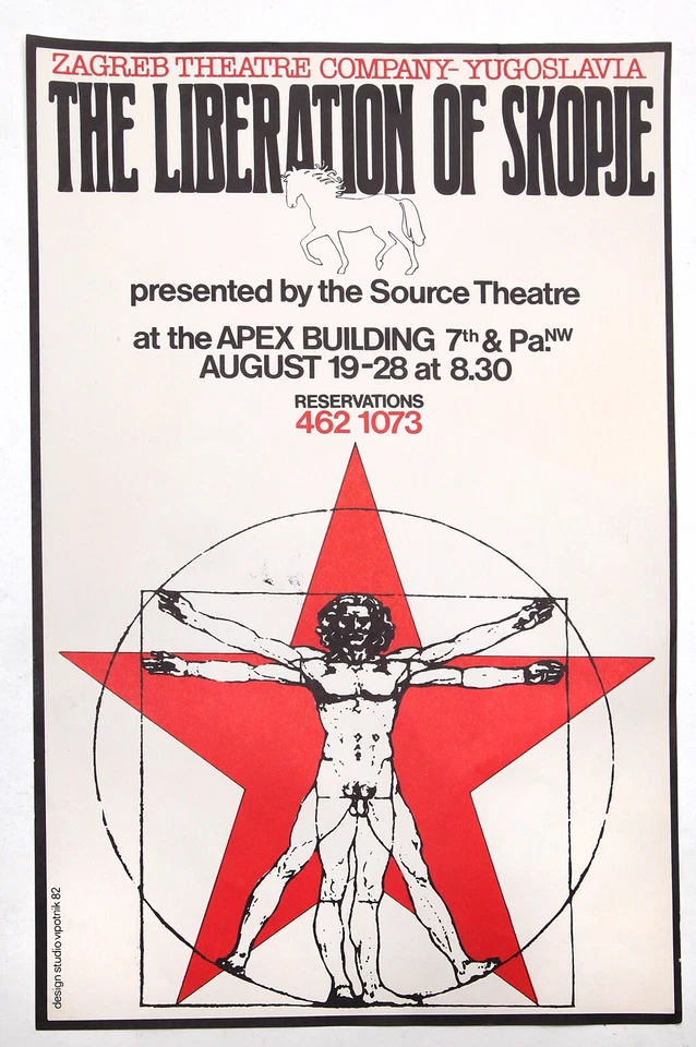 Pôster vintage Iugoslávia Zagreb Theatre Co. A Libertação de Skopje 1982 - Imagem 1 de 1