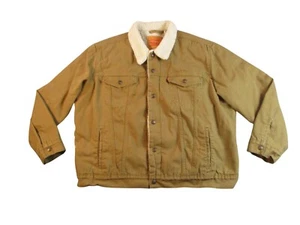 Levis Trucker Sherpa Lined Jacket Men's XL Khaki Tan Canvas Denim Style Coat - Picture 1 of 18