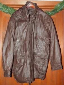 VERY NICE VINTAGE PHASE TWO HOODED BROWN LEATHER JACKET MENS SIZE LARGE - Picture 1 of 5