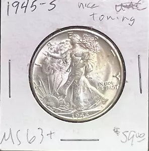 1945-S WALKING LIBERTY HALF DOLLAR ~NICE BRIGHT BU WITH LIGHT PERIPHERAL TONING - Picture 1 of 2