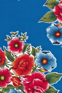 Oilcloth Fabric Texas Lady Bird Wild Flower Blue Pattern Sold in Yard or Bolt - Picture 1 of 2