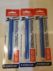 3 Staedtler Mars Plastic Eraser Refillable Holder, Includes Eraser 52850BK,Blue - Picture 1 of 4