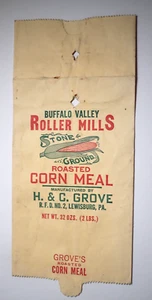 Vintage Paper Sack Bag - BUFFALO VALLEY ROLLER MILLS, CORN MEAL, H & C GROVE PA - Picture 1 of 1
