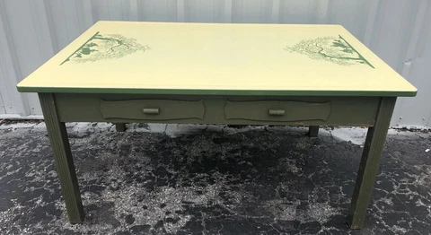 Vintage Porcelain Top Table W/2 Draws & Cutting Board 30” X 60” X 40” Cover