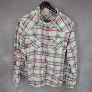 Mossimo Supply Shirt Womens Size 3 Pearl Snap Western Plaid Long Sleeve Cowgirl - Picture 1 of 9