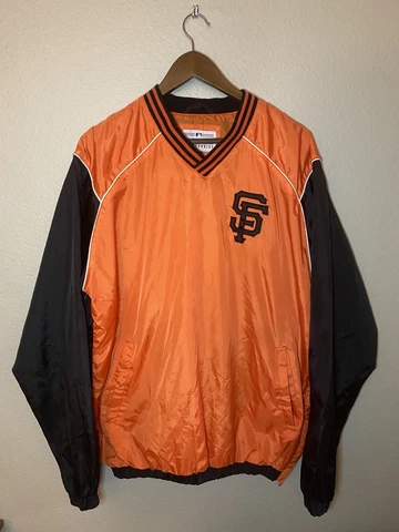 SF Giants MLB Pullover Nylon Sweater Large Orange Pocket Side Zipper Stitched Cover