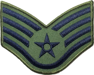Staff Sergeant Chevrons Rank US Air Force USAF Uniform Sew Iron on Patch OD Blue - Picture 1 of 1