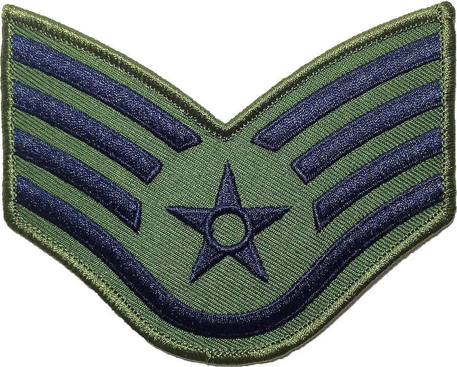 Staff Sergeant Chevrons Rank US Air Force USAF Uniform Sew Iron on Patch OD Blue - Image 1 of 1