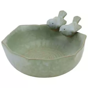 Ceramic Bird Feeder, Bird Bath Bowl, Bird Food Holder for Garden (Green) - Picture 1 of 9