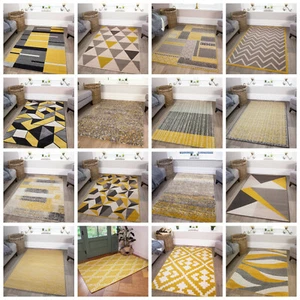 Ochre Mustard Yellow Rugs Living Room Small Large Geometric Rugs Affordable Rugs - Picture 1 of 51