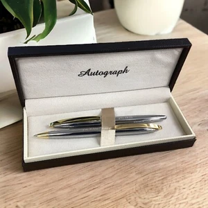 Personalised Autograph Roller Ball & Ball Point Silver & Gold Pen Gift Set - Picture 1 of 8