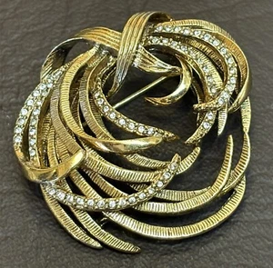 Vintage signierte MONET strukturierte pave klare Strass goldfarbene Anstecknadel Brosche - Bild 1 von 7