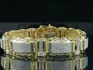 Men's 15.24CT Round Real Moissanite Tennis Bracelet 14K Yellow Gold Plated - Picture 1 of 9