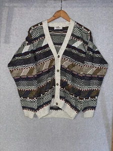 Vintage Coogi Style Sweater Medium Cardigan Knit Australia 90s Colorful - Picture 1 of 9