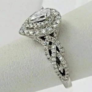 2.50Ct Pear Lab Created Diamond Halo Engagement Ring 14K White Gold Plated - Picture 1 of 4