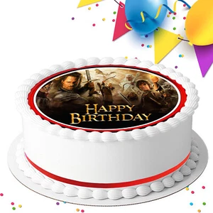 PRECUT LORD OF THE RINGS HAPPY BIRTHDAY 7.5 INCH ROUND CAKE TOPPER  CC80025 - Picture 1 of 2