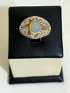 925 Silver Men Ring Genuine White African Opal Unique & Authentic اوبال افريقي - Picture 1 of 15