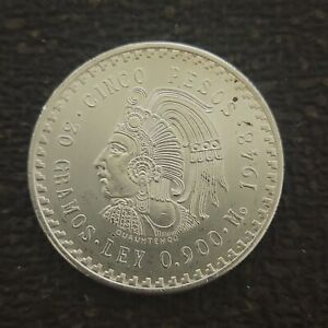 1948 Mexico CUAUHTEMOC CINCO 5 PESOS 30 Gramos  0.900 90% Silver 30g Coin 