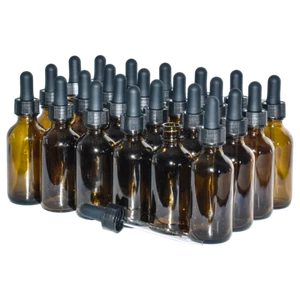 2 oz. Amber Boston Round with Black Graduated Glass Dropper (20/400) (V23) (V20) - Picture 1 of 12