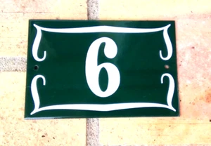 PLAQUE EMAILLEE NUMERO DE RUE EMAIL VERITABLE 800°C N° MAISON 6 Vert FAB FRANCE - Picture 1 of 1
