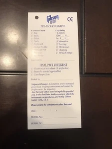 Gibson USA Inspection Checklist Case Candy 1988 - 2011 Les Paul SG Explorer V - Picture 1 of 2