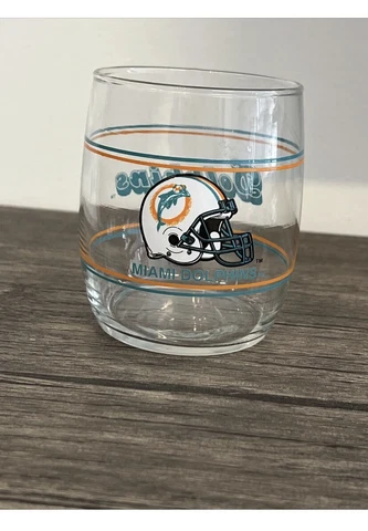 Vintage Miami Dolphins 3-3/4” Drinking Glass NFL Stemless Tumbler Rocks C2 Cover