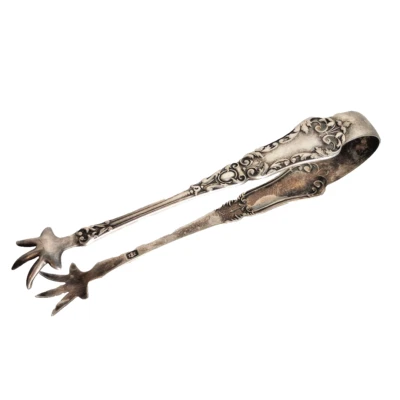 Pinzas antiguas para cubo de azúcar con pie de garra Art Nouveau plateadas (logotipo de búho) usadas en excelente estado Foto 1 de 4