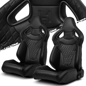 Black Stitching C-Series PVC Reclinable Left/Right Racing Seats Pair W/Slider - Bild 1 von 9