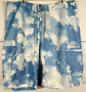 Simms Mens XL Fishing Board Shorts Clouds Blue White Cargo Pockets Fishing - Picture 1 of 15